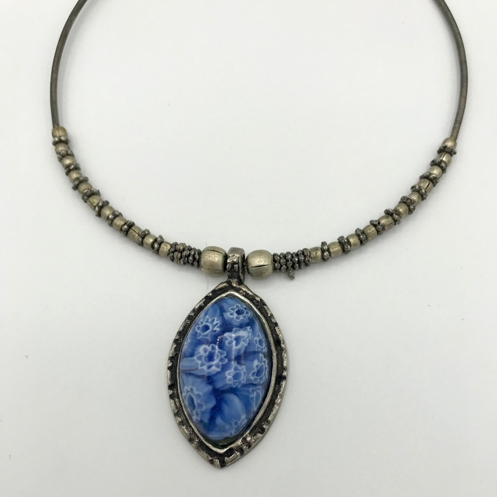 Boho Blue vintage painted marble bead choker